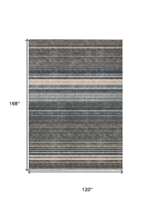 HomeRoots 5' Durable Taupe Beige and Pewter Striped Washable Area Rug for Indoor and Outdoor Elegance 10' X 14' 614850