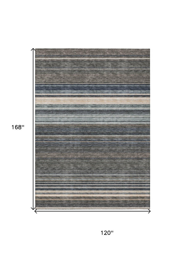 HomeRoots 5' Durable Taupe Beige and Pewter Striped Washable Area Rug for Indoor and Outdoor Elegance 10' X 14' 614850