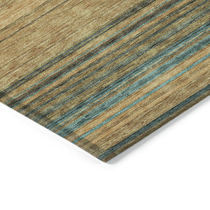 HomeRoots 5' Washable Indoor Outdoor Area Rug in Wheat Brown and Teal Blue Stripes - Durable, Stylish, Versatile 5' X 8' 614852