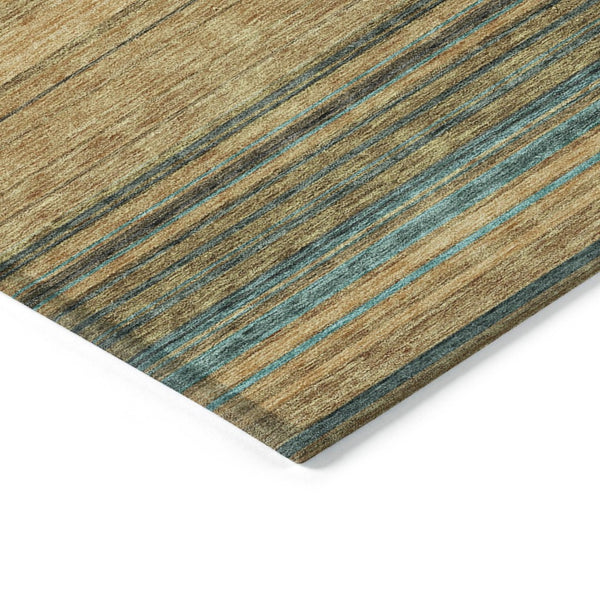 HomeRoots 5' Washable Indoor Outdoor Area Rug in Wheat Brown and Teal Blue Stripes - Durable, Stylish, Versatile 5' X 8' 614852