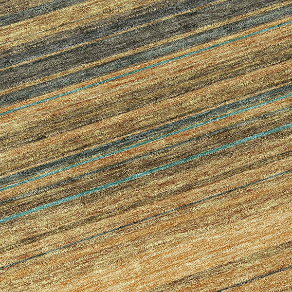 HomeRoots 5' Washable Indoor Outdoor Area Rug in Wheat Brown and Teal Blue Stripes - Durable, Stylish, Versatile 8' Round 614853