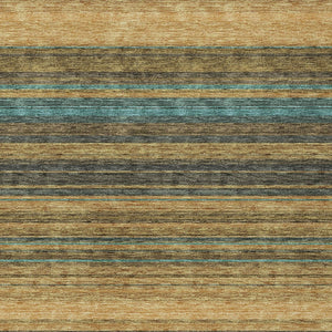 HomeRoots 5' Washable Indoor Outdoor Area Rug in Wheat Brown and Teal Blue Stripes - Durable, Stylish, Versatile 8' X 10' 614854