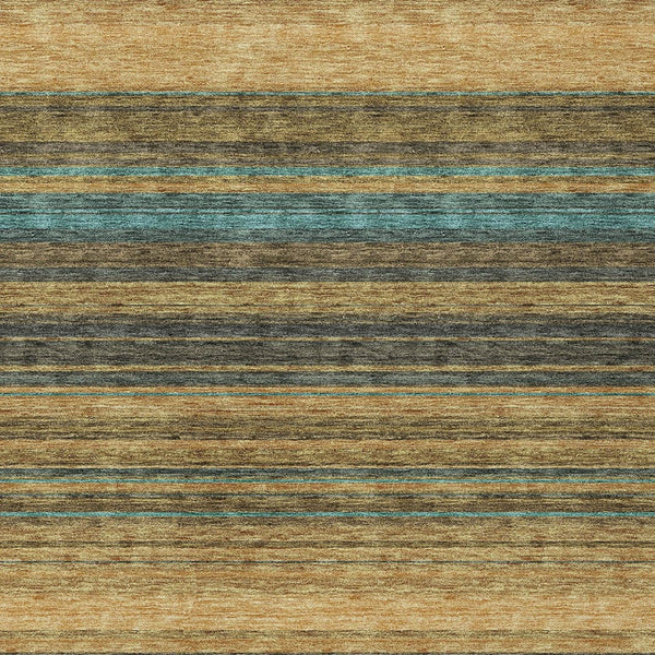 HomeRoots 5' Washable Indoor Outdoor Area Rug in Wheat Brown and Teal Blue Stripes - Durable, Stylish, Versatile 8' X 10' 614854