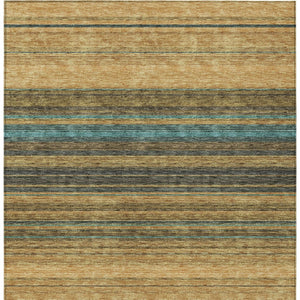 HomeRoots 5' Washable Indoor Outdoor Area Rug in Wheat Brown and Teal Blue Stripes - Durable, Stylish, Versatile 9' X 12' 614855
