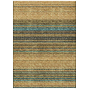 HomeRoots 5' Washable Indoor Outdoor Area Rug in Wheat Brown and Teal Blue Stripes - Durable, Stylish, Versatile 9' X 12' 614855