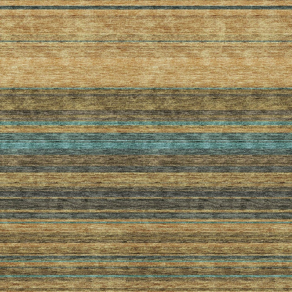 HomeRoots 5' Washable Indoor Outdoor Area Rug in Wheat Brown and Teal Blue Stripes - Durable, Stylish, Versatile 9' X 12' 614855