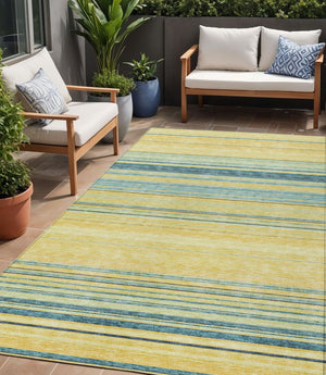 HomeRoots 5' Vibrant Yellow and Blue Striped Indoor-Outdoor Area Rug - Durable, Washable, Stylish Accent Piece 5' X 8' 614858