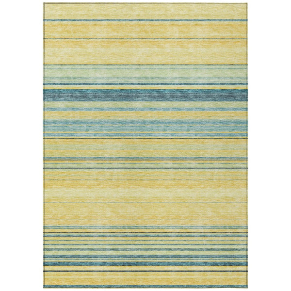 HomeRoots 5' Vibrant Yellow and Blue Striped Indoor-Outdoor Area Rug - Durable, Washable, Stylish Accent Piece 5' X 8' 614858