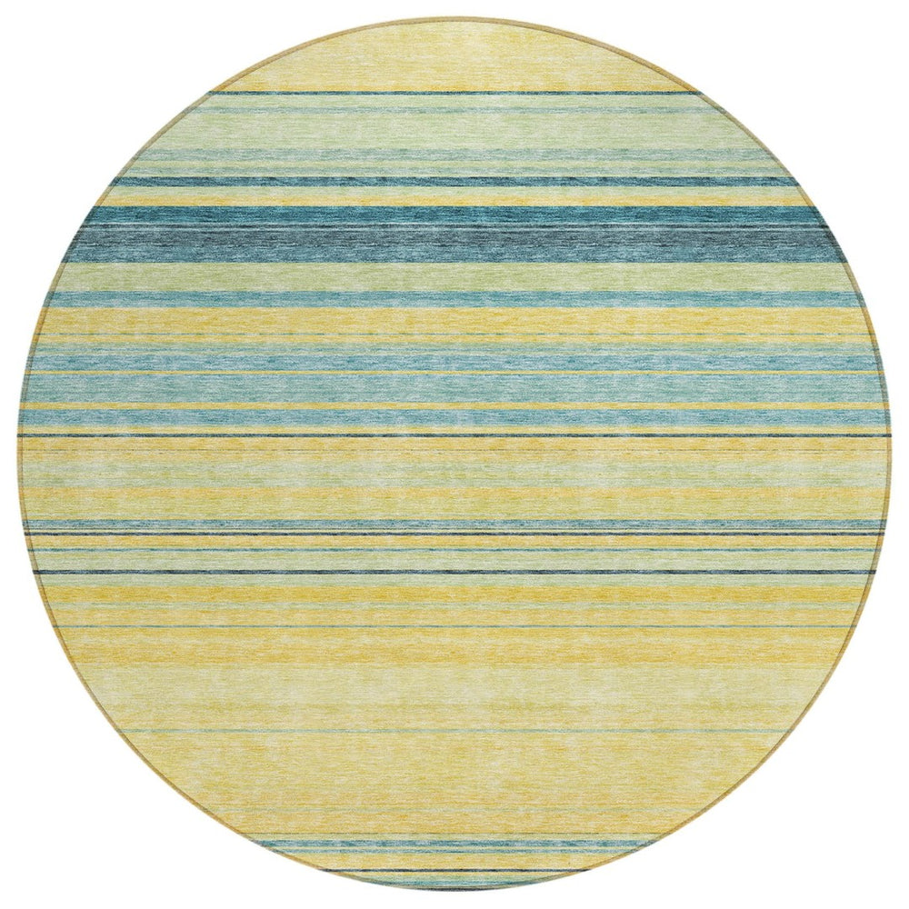 HomeRoots 5' Vibrant Yellow and Blue Striped Indoor-Outdoor Area Rug - Durable, Washable, Stylish Accent Piece 8' Round 614859