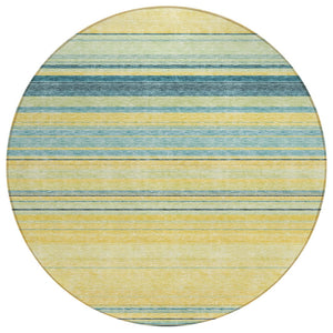 HomeRoots 5' Vibrant Yellow and Blue Striped Indoor-Outdoor Area Rug - Durable, Washable, Stylish Accent Piece 8' Round 614859