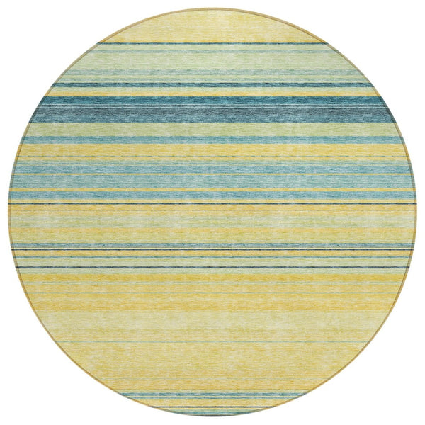HomeRoots 5' Vibrant Yellow and Blue Striped Indoor-Outdoor Area Rug - Durable, Washable, Stylish Accent Piece 8' Round 614859