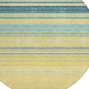 HomeRoots 5' Vibrant Yellow and Blue Striped Indoor-Outdoor Area Rug - Durable, Washable, Stylish Accent Piece 8' Round 614859