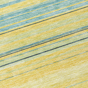 HomeRoots 5' Vibrant Yellow and Blue Striped Indoor-Outdoor Area Rug - Durable, Washable, Stylish Accent Piece 8' Round 614859