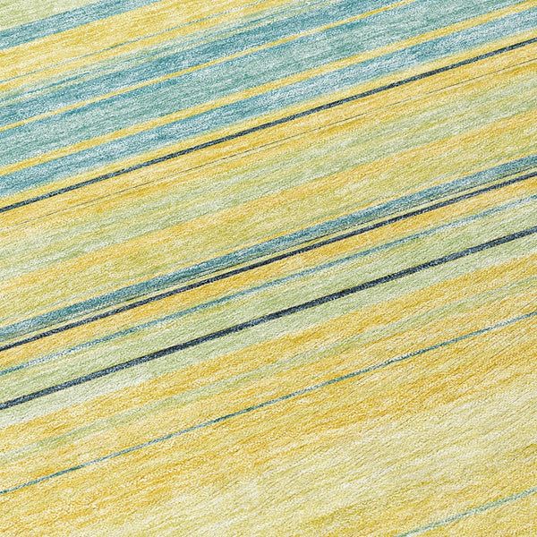 HomeRoots 5' Vibrant Yellow and Blue Striped Indoor-Outdoor Area Rug - Durable, Washable, Stylish Accent Piece 8' Round 614859