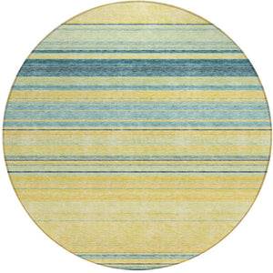 HomeRoots 5' Vibrant Yellow and Blue Striped Indoor-Outdoor Area Rug - Durable, Washable, Stylish Accent Piece 8' Round 614859
