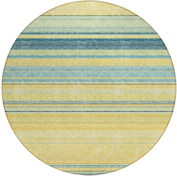 HomeRoots 5' Vibrant Yellow and Blue Striped Indoor-Outdoor Area Rug - Durable, Washable, Stylish Accent Piece 8' Round 614859