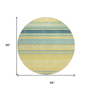 HomeRoots 5' Vibrant Yellow and Blue Striped Indoor-Outdoor Area Rug - Durable, Washable, Stylish Accent Piece 8' Round 614859