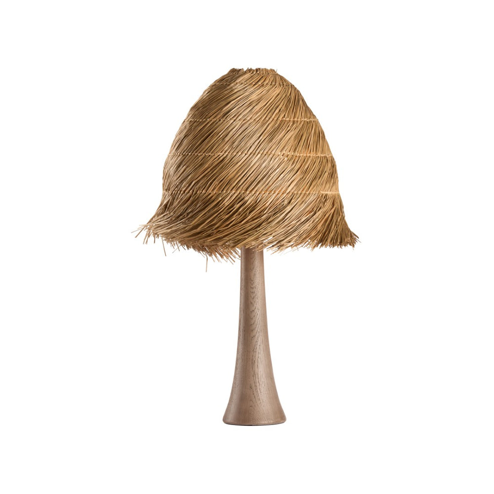 Wildwood Tulum Hand-Carved Wood Table Lamp With Handwoven Grass Shade, Organic Sculptural Ambient Lighting 61486