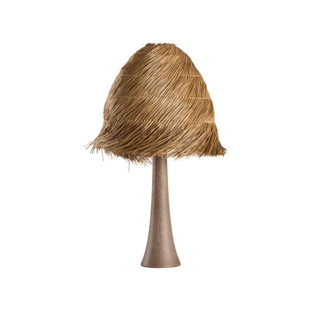 Wildwood Tulum Hand-Carved Wood Table Lamp With Handwoven Grass Shade, Organic Sculptural Ambient Lighting 61486