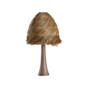 Wildwood Tulum Hand-Carved Wood Table Lamp With Handwoven Grass Shade, Organic Sculptural Ambient Lighting 61486