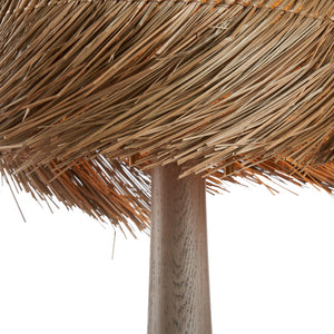 Wildwood Tulum Hand-Carved Wood Table Lamp With Handwoven Grass Shade, Organic Sculptural Ambient Lighting 61486