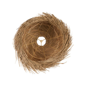 Wildwood Tulum Hand-Carved Wood Table Lamp With Handwoven Grass Shade, Organic Sculptural Ambient Lighting 61486