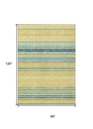 HomeRoots 5' Vibrant Yellow and Blue Striped Indoor-Outdoor Area Rug - Durable, Washable, Stylish Accent Piece 8' X 10' 614860