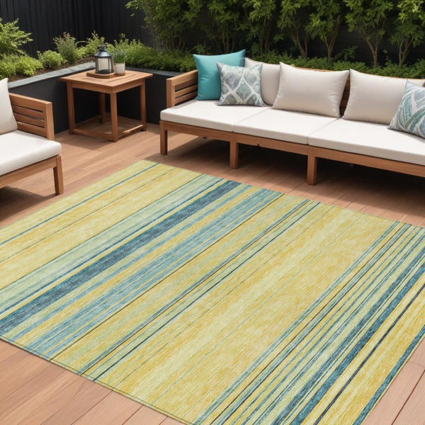 HomeRoots 5' Vibrant Yellow and Blue Striped Indoor-Outdoor Area Rug - Durable, Washable, Stylish Accent Piece 8' X 10' 614860