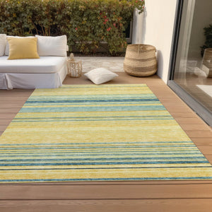 HomeRoots 5' Vibrant Yellow and Blue Striped Indoor-Outdoor Area Rug - Durable, Washable, Stylish Accent Piece 8' X 10' 614860