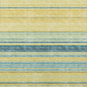 HomeRoots 5' Vibrant Yellow and Blue Striped Indoor-Outdoor Area Rug - Durable, Washable, Stylish Accent Piece 8' X 10' 614860