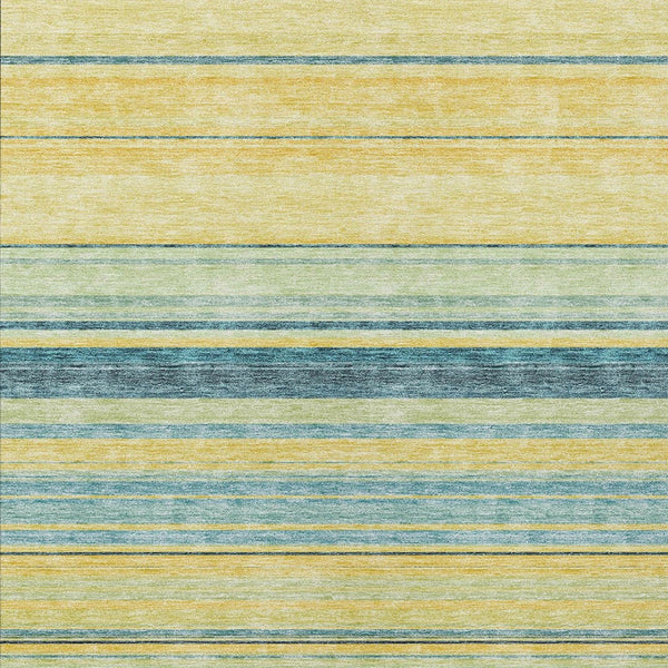 HomeRoots 5' Vibrant Yellow and Blue Striped Indoor-Outdoor Area Rug - Durable, Washable, Stylish Accent Piece 8' X 10' 614860