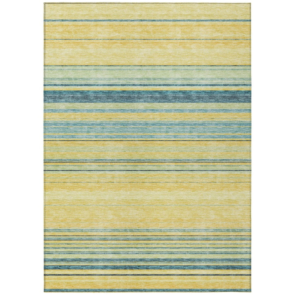 HomeRoots 9' X 12' Vibrant Yellow Denim & Blue Striped Washable Area Rug for Indoor/Outdoor Use, Durable Design 614861