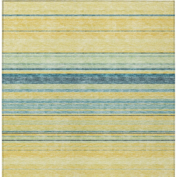 HomeRoots 5' Vibrant Yellow and Blue Striped Indoor-Outdoor Area Rug - Durable, Washable, Stylish Accent Piece 10' X 14' 614862