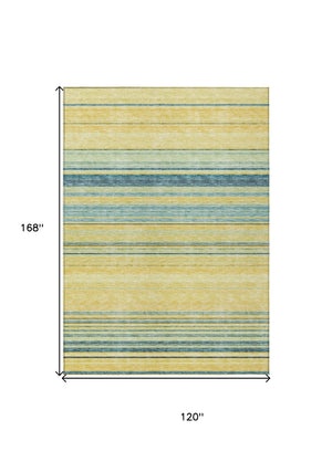 HomeRoots 5' Vibrant Yellow and Blue Striped Indoor-Outdoor Area Rug - Durable, Washable, Stylish Accent Piece 10' X 14' 614862