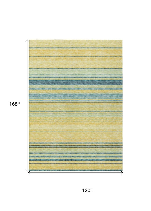 HomeRoots 5' Vibrant Yellow and Blue Striped Indoor-Outdoor Area Rug - Durable, Washable, Stylish Accent Piece 10' X 14' 614862