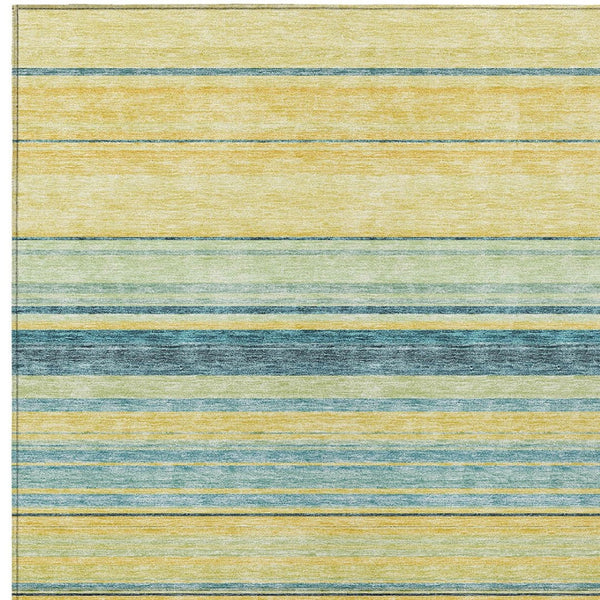 HomeRoots 5' Vibrant Yellow and Blue Striped Indoor-Outdoor Area Rug - Durable, Washable, Stylish Accent Piece 10' X 14' 614862