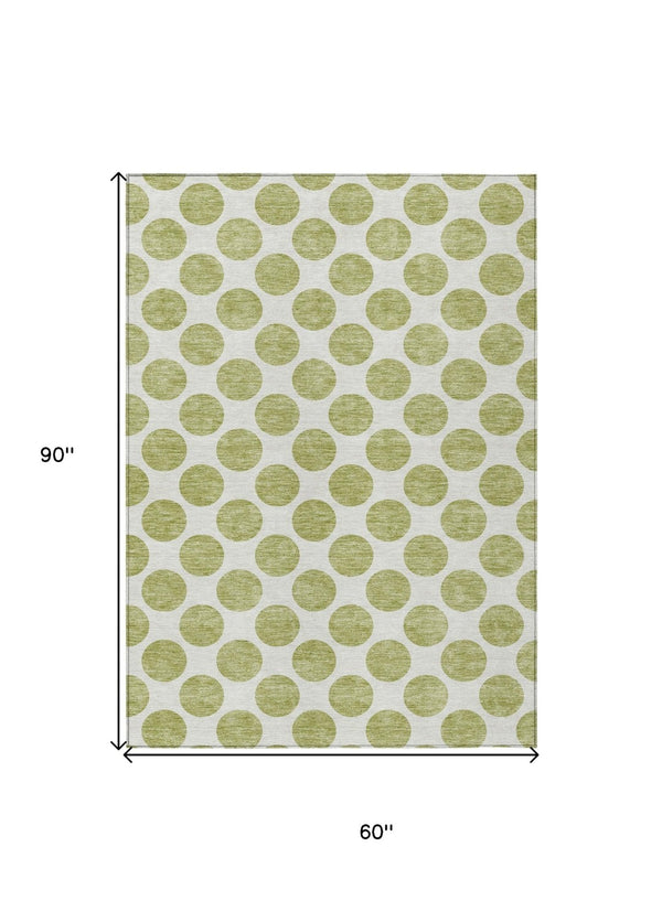 HomeRoots 5' Sage and Ivory Polka Dot Area Rug - Durable, Washable, Perfect for Indoor and Outdoor Spaces 5' X 8' 614864