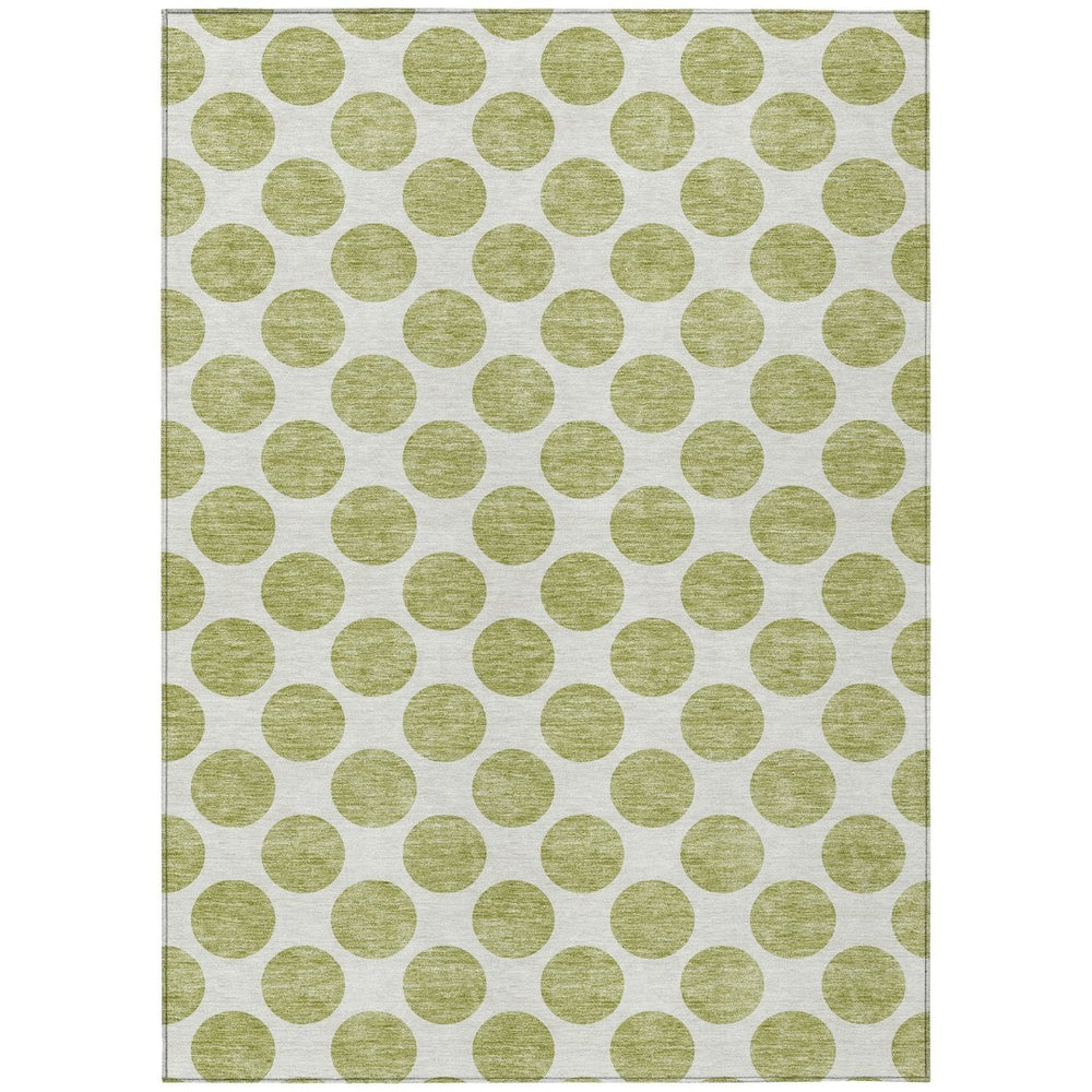 HomeRoots 5' Sage and Ivory Polka Dot Area Rug - Durable, Washable, Perfect for Indoor and Outdoor Spaces 5' X 8' 614864