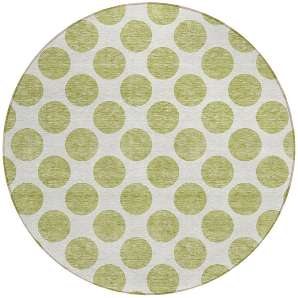 HomeRoots 5' Sage and Ivory Polka Dot Area Rug - Durable, Washable, Perfect for Indoor and Outdoor Spaces 8' Round 614865