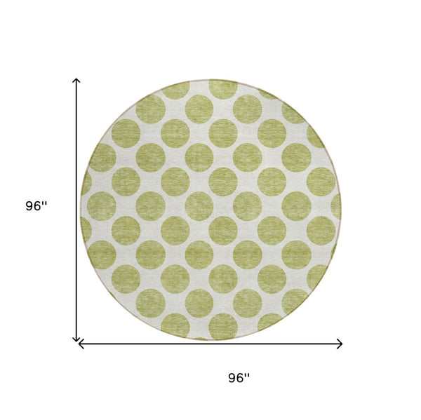 HomeRoots 5' Sage and Ivory Polka Dot Area Rug - Durable, Washable, Perfect for Indoor and Outdoor Spaces 8' Round 614865