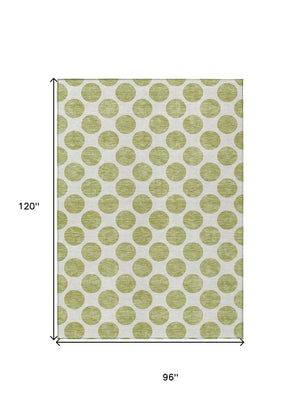HomeRoots 5' Sage and Ivory Polka Dot Area Rug - Durable, Washable, Perfect for Indoor and Outdoor Spaces 8' X 10' 614866