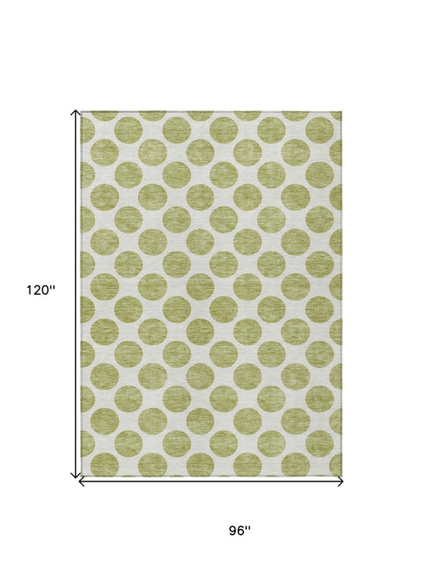 HomeRoots 5' Sage and Ivory Polka Dot Area Rug - Durable, Washable, Perfect for Indoor and Outdoor Spaces 8' X 10' 614866