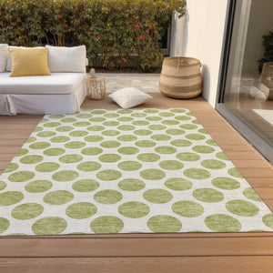 HomeRoots 5' Sage and Ivory Polka Dot Area Rug - Durable, Washable, Perfect for Indoor and Outdoor Spaces 8' X 10' 614866