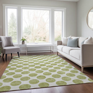 HomeRoots 5' Sage and Ivory Polka Dot Area Rug - Durable, Washable, Perfect for Indoor and Outdoor Spaces 8' X 10' 614866