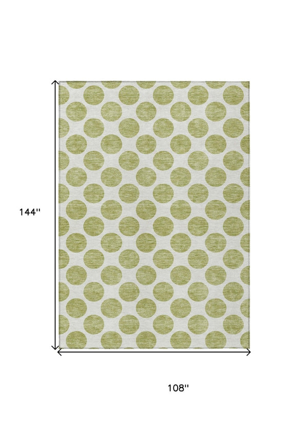 HomeRoots 5' Sage and Ivory Polka Dot Area Rug - Durable, Washable, Perfect for Indoor and Outdoor Spaces 9' X 12' 614867