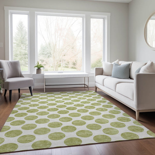 HomeRoots 5' Sage and Ivory Polka Dot Area Rug - Durable, Washable, Perfect for Indoor and Outdoor Spaces 10' X 14' 614868