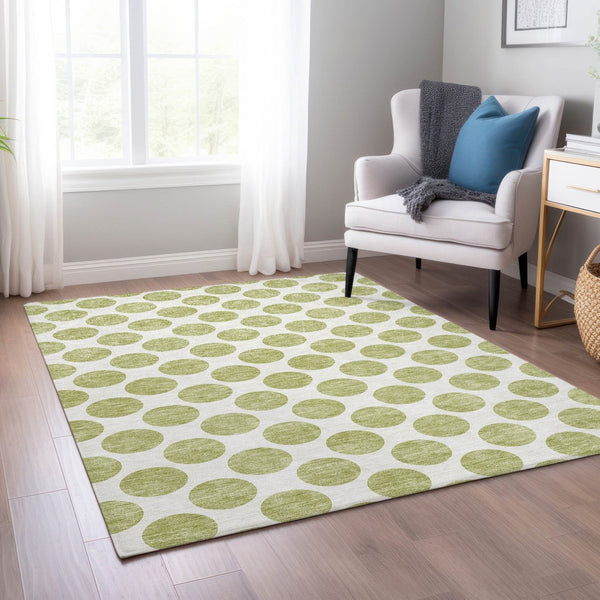 HomeRoots 5' Sage and Ivory Polka Dot Area Rug - Durable, Washable, Perfect for Indoor and Outdoor Spaces 10' X 14' 614868