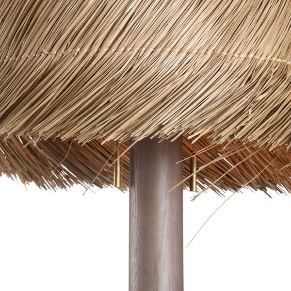 Wildwood Tulum Sculptural Floor Lamp With Carved Wood Base & Handwoven Grass Shade For Warm Ambient Glow 61487