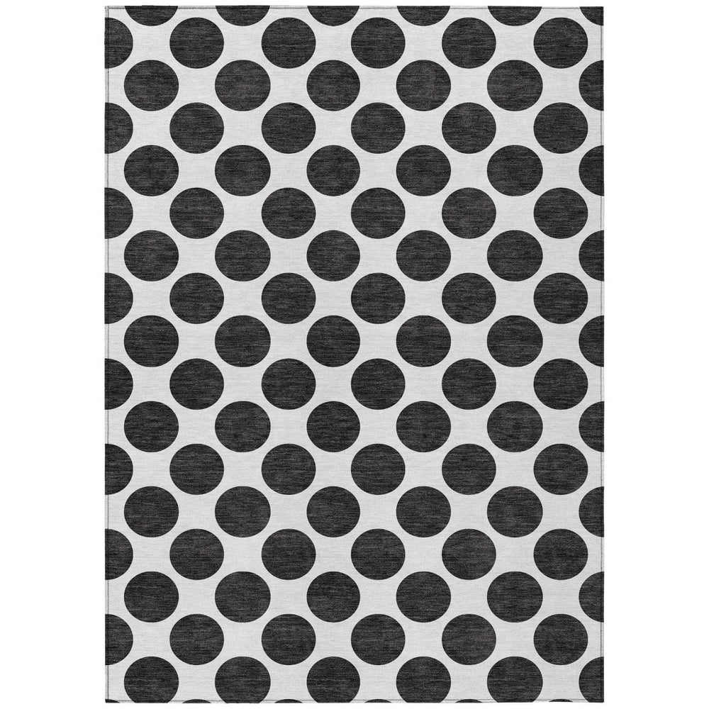 HomeRoots 5' Black and Ivory Polka Dot Washable Area Rug - Durable Design for Indoor and Outdoor Spaces 5' X 8' 614870