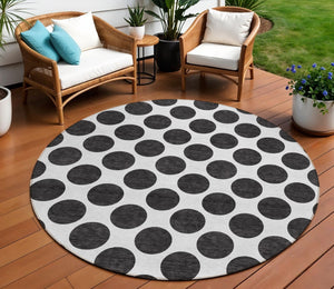HomeRoots 5' Black and Ivory Polka Dot Washable Area Rug - Durable Design for Indoor and Outdoor Spaces 8' Round 614871